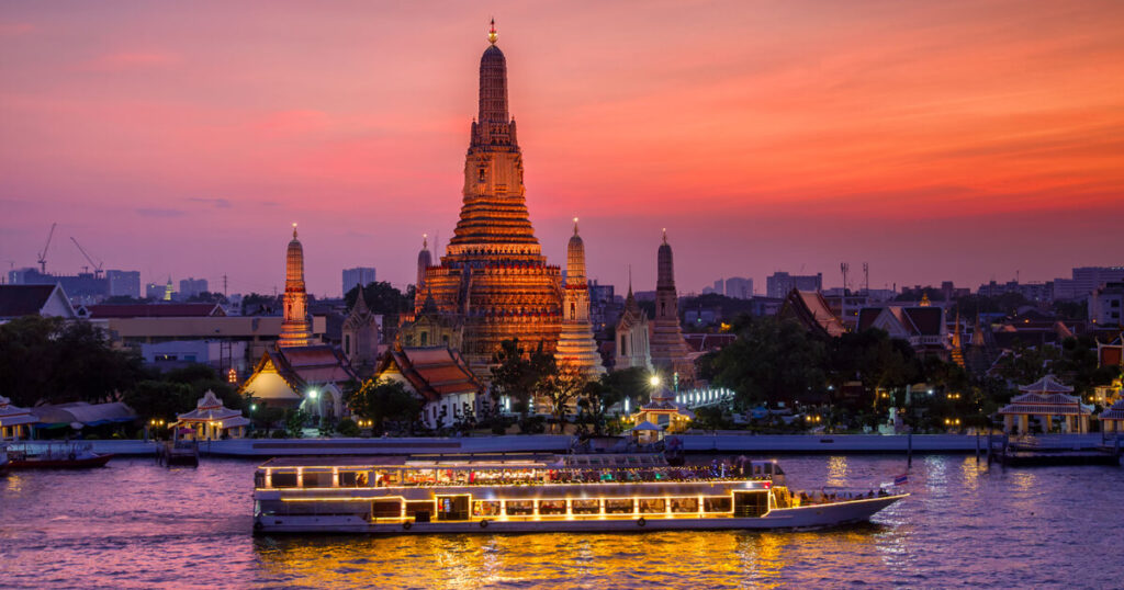 Bangkok city night view, mini cruise, best places to visit in Thailand.