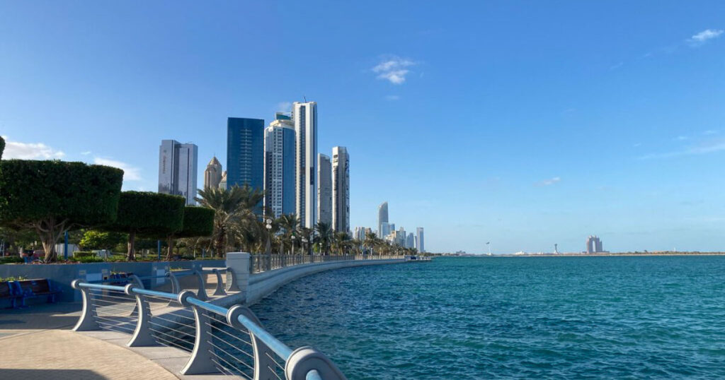 The Abu Dhabi Corniche, the Persian Gulf Coast.