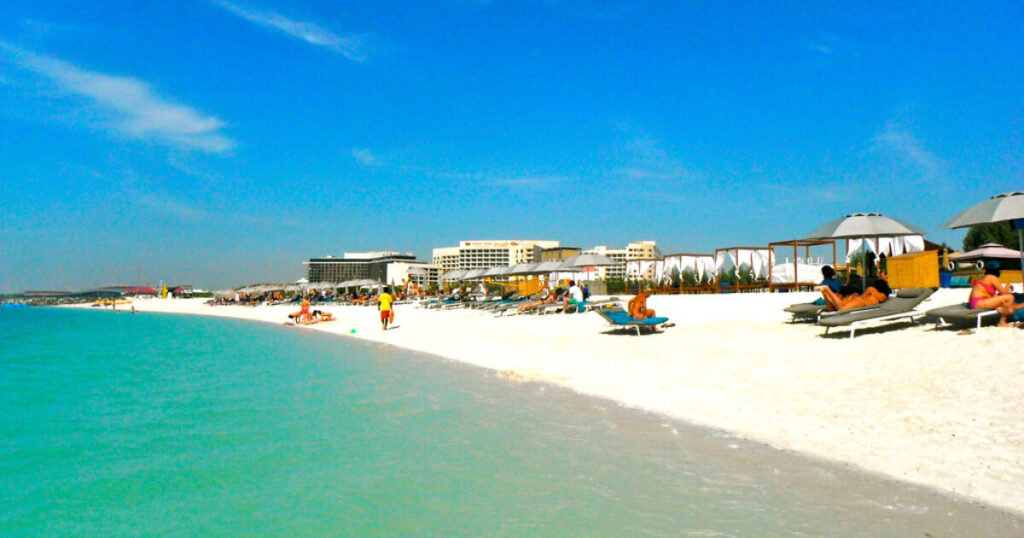 Yas island, umbrella at beach.